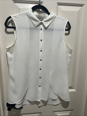 Laura Petites White Crepe Cape Split Back Sleeveless Blouse 6